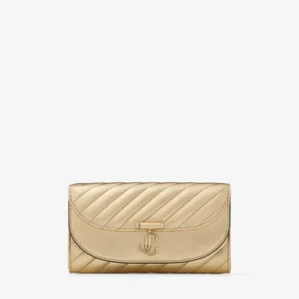 Cartera Curve con cadena Bolso de mano de piel metalizada acolchada en dorado brillante