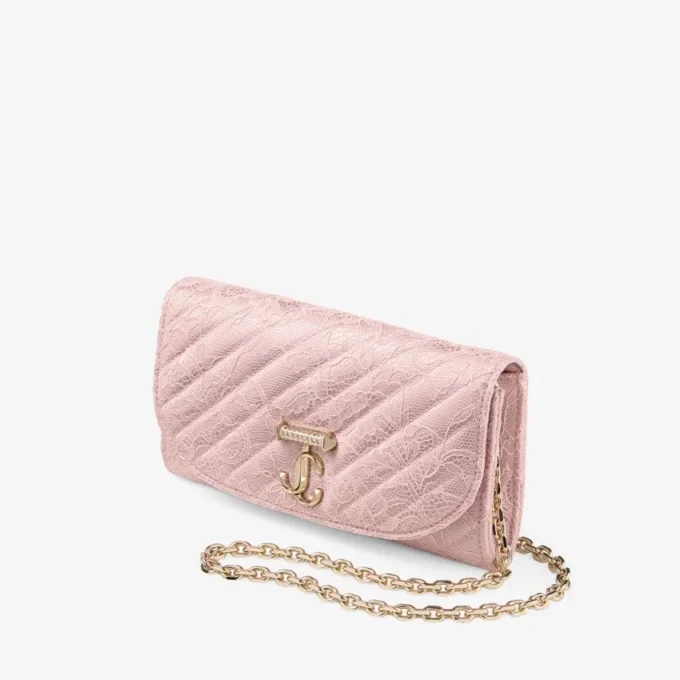 Cartera Curve con cadena Carterita acolchada de encaje jimmy choo con barra JC de cristal Cartera Curve con cadena Carterita acolchada de encaje jimmy choo con barra JC de cristal