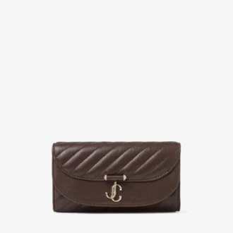Cartera Curve con cadena de cuero Biker acolchado color chocolate
