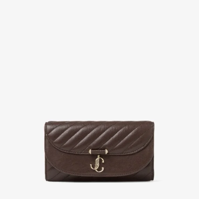 Cartera Curve con cadena de cuero Biker acolchado color chocolate