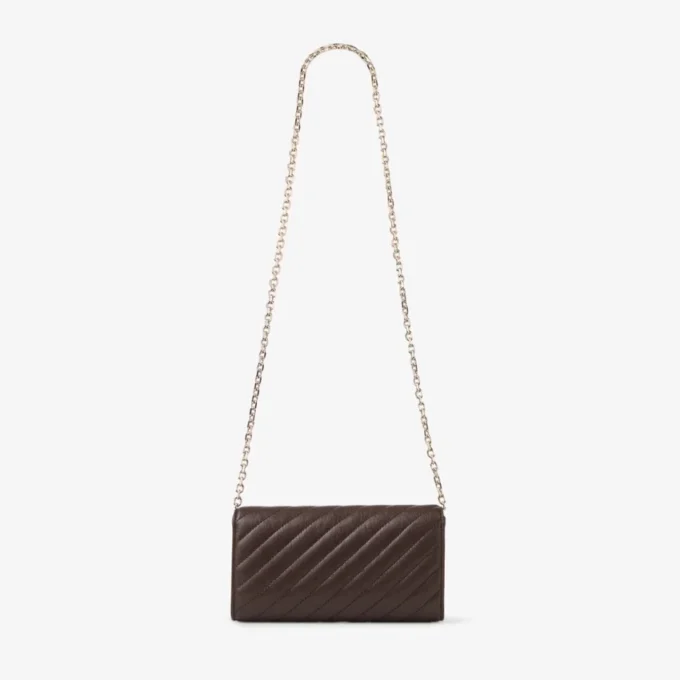 Cartera Curve con cadena de cuero Biker acolchado color chocolate