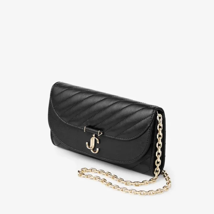 Cartera Curve con cadena negra Cartera de cuero Biker acolchado con cadena Cartera Curve con cadena negra Cartera de cuero Biker acolchado con cadena