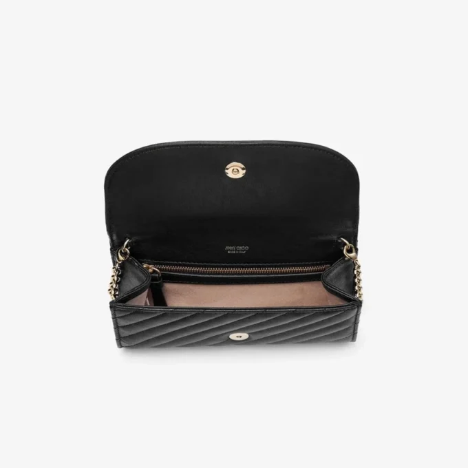 Cartera Curve con cadena negra Cartera de cuero Biker acolchado con cadena Cartera Curve con cadena negra Cartera de cuero Biker acolchado con cadena