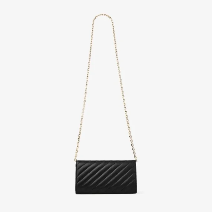 Cartera Curve con cadena negra Cartera de cuero Biker acolchado con cadena Cartera Curve con cadena negra Cartera de cuero Biker acolchado con cadena