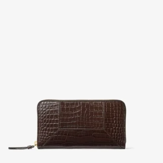 Cartera Diamond Pippa de piel de becerro con relieve de cocodrilo en color chocolate