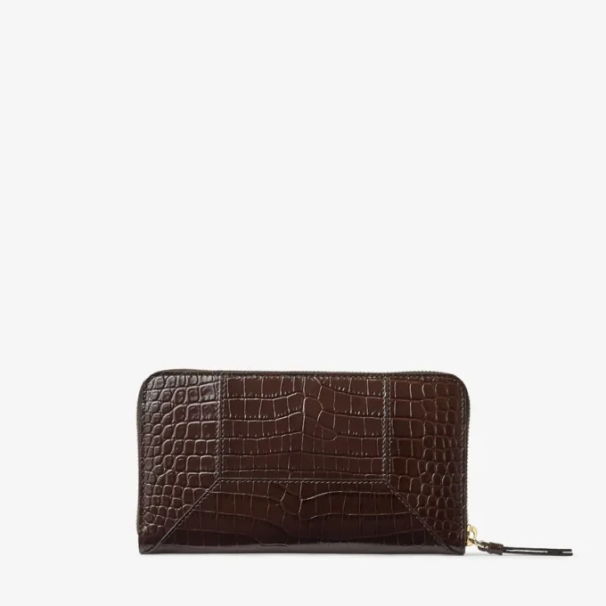 Cartera Diamond Pippa de piel de becerro con relieve de cocodrilo en color chocolate