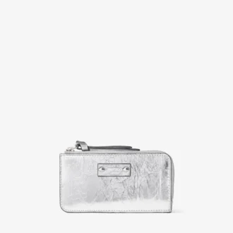 Cartera Lise con cremallera de cuero metalizado vintage plateado