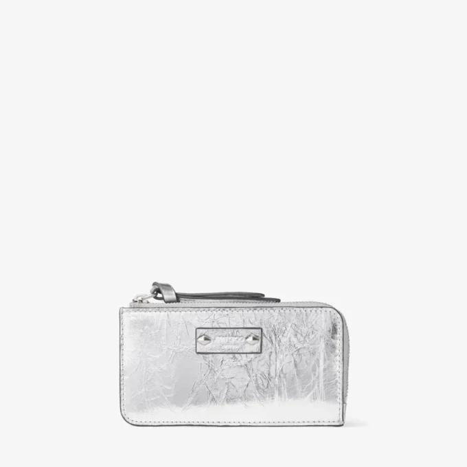 Cartera Lise con cremallera de cuero metalizado vintage plateado Cartera Lise con cremallera de cuero metalizado vintage plateado
