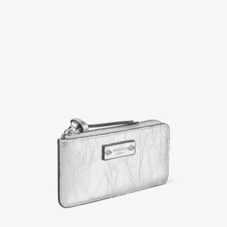Cartera Lise con cremallera de cuero metalizado vintage plateado