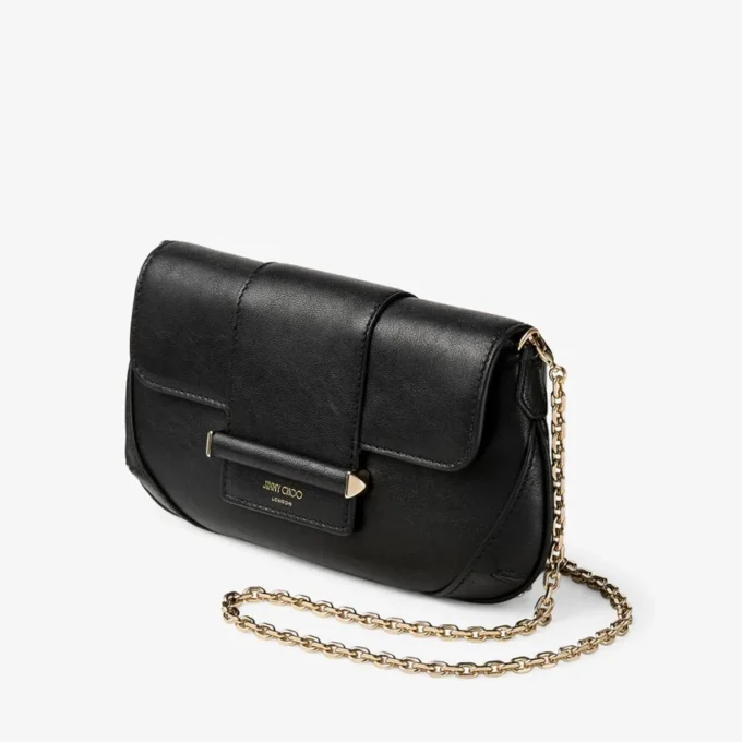 Cartera tipo barra con cadena Bolso bandolera de cuero negro estilo Biker Cartera tipo barra con cadena Bolso bandolera de cuero negro estilo Biker