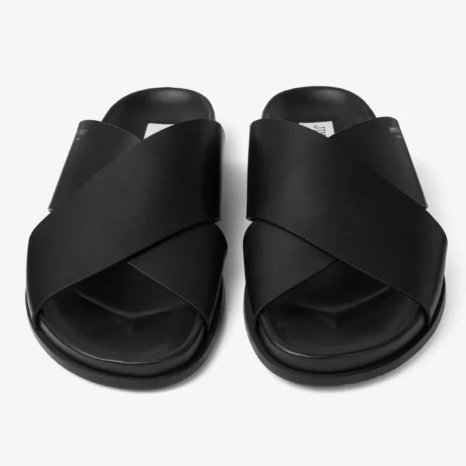 Chanclas Sol de piel vachetta negra
