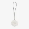Colgante de flor de punto Colgante de flor de punto de lana color latte con ribetes de cuero