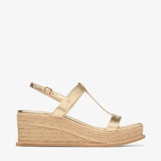 Cuña Theia 60 Sandalias de cuña de piel metalizada dorada