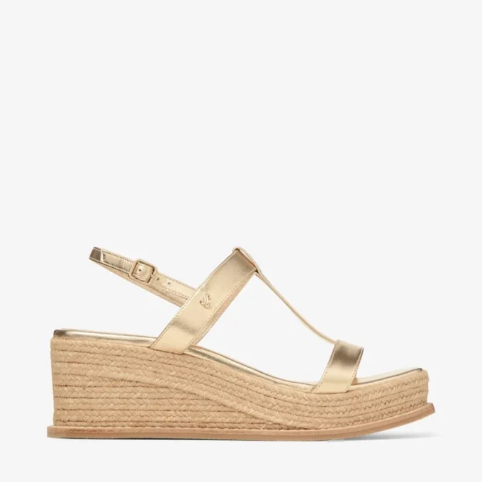 Cuña Theia 60 Sandalias de cuña de piel metalizada dorada Cuña Theia 60 Sandalias de cuña de piel metalizada dorada