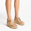 Cuña Theia 60 Sandalias de cuña de piel metalizada dorada Cuña Theia 60 Sandalias de cuña de piel metalizada dorada
