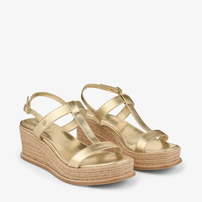 Cuña Theia 60 Sandalias de cuña de piel metalizada dorada Cuña Theia 60 Sandalias de cuña de piel metalizada dorada