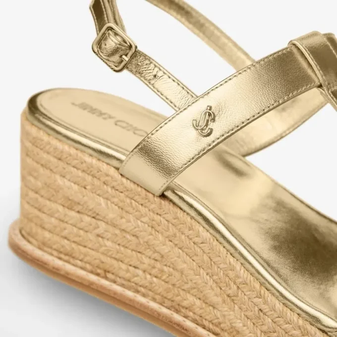 Cuña Theia 60 Sandalias de cuña de piel metalizada dorada Cuña Theia 60 Sandalias de cuña de piel metalizada dorada