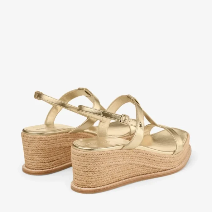 Cuña Theia 60 Sandalias de cuña de piel metalizada dorada Cuña Theia 60 Sandalias de cuña de piel metalizada dorada