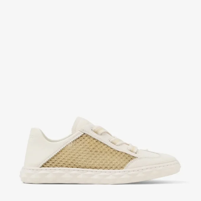 Diamond Light Flex F Zapatillas de mezcla de piel dorada y color café con leche y malla tejida metalizada Diamond Light Flex F Zapatillas de mezcla de piel dorada y color café con leche y malla tejida metalizada