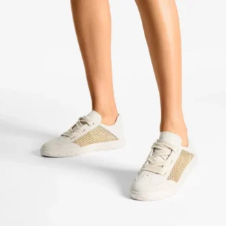 Diamond Light Flex F Zapatillas de mezcla de piel dorada y color café con leche y malla tejida metalizada