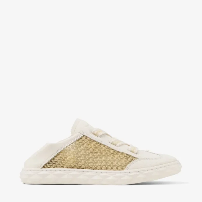 Diamond Light Flex F Zapatillas de mezcla de piel dorada y color café con leche y malla tejida metalizada Diamond Light Flex F Zapatillas de mezcla de piel dorada y color café con leche y malla tejida metalizada
