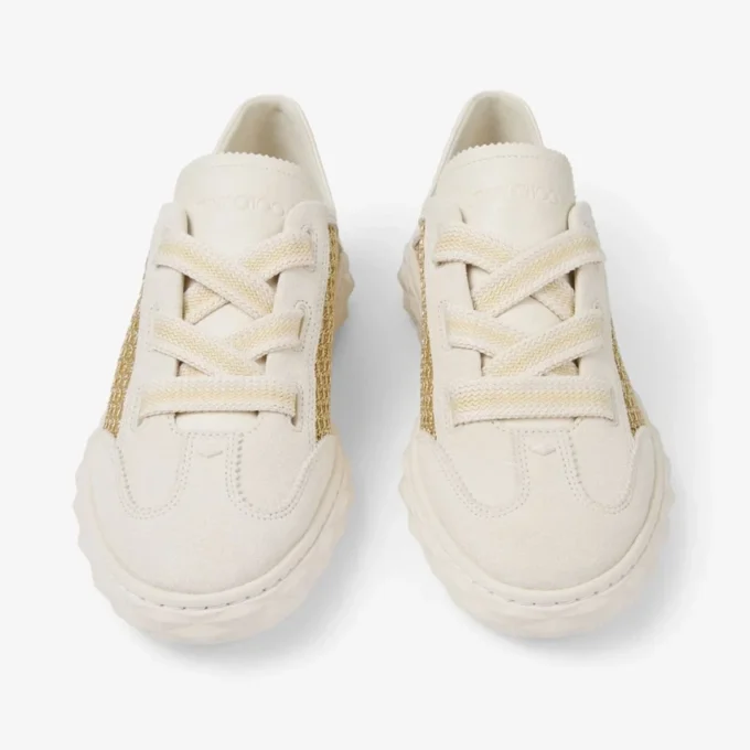 Diamond Light Flex F Zapatillas de mezcla de piel dorada y color café con leche y malla tejida metalizada Diamond Light Flex F Zapatillas de mezcla de piel dorada y color café con leche y malla tejida metalizada