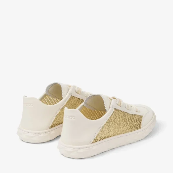 Diamond Light Flex F Zapatillas de mezcla de piel dorada y color café con leche y malla tejida metalizada Diamond Light Flex F Zapatillas de mezcla de piel dorada y color café con leche y malla tejida metalizada