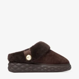 Diamond Maxi Mule F: sandalias de ante color chocolate con borreguillo