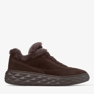 Diamond Maxi Retro M: zapatillas bajas de ante de terciopelo color chocolate con ribete de piel de oveja