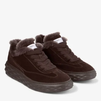 Diamond Maxi Retro M: zapatillas bajas de ante de terciopelo color chocolate con ribete de piel de oveja