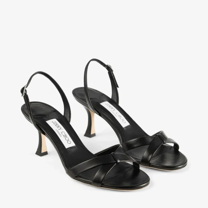 Elsy 70 Sandalias cruzadas con talonera de piel napa negra Elsy 70 Sandalias cruzadas con talonera de piel napa negra