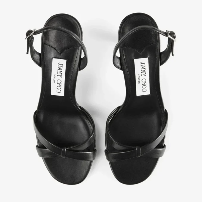 Elsy 70 Sandalias cruzadas con talonera de piel napa negra Elsy 70 Sandalias cruzadas con talonera de piel napa negra