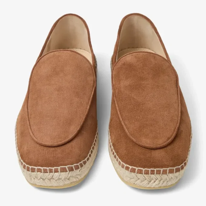 Espadrilles de ante de terciopelo con grabado de cigarro y cordones en color vid