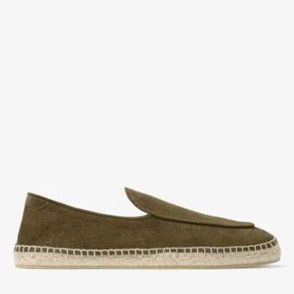 Espadrilles de ante de terciopelo grabado en verde musgo con cordones