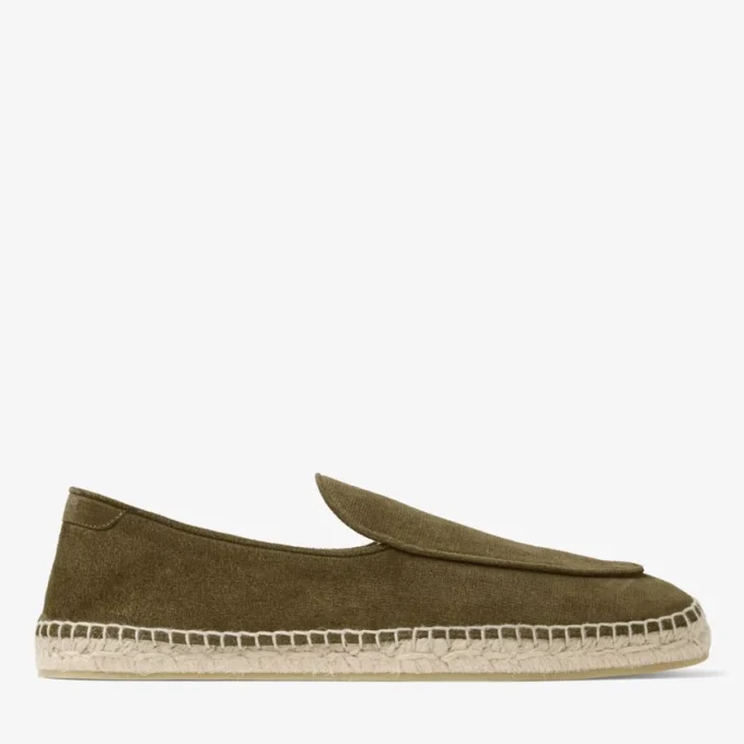 Espadrilles de ante de terciopelo grabado en verde musgo con cordones Espadrilles de ante de terciopelo grabado en verde musgo con cordones