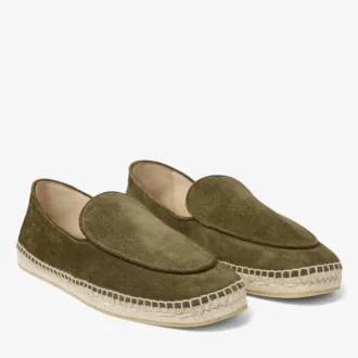 Espadrilles de ante de terciopelo grabado en verde musgo con cordones