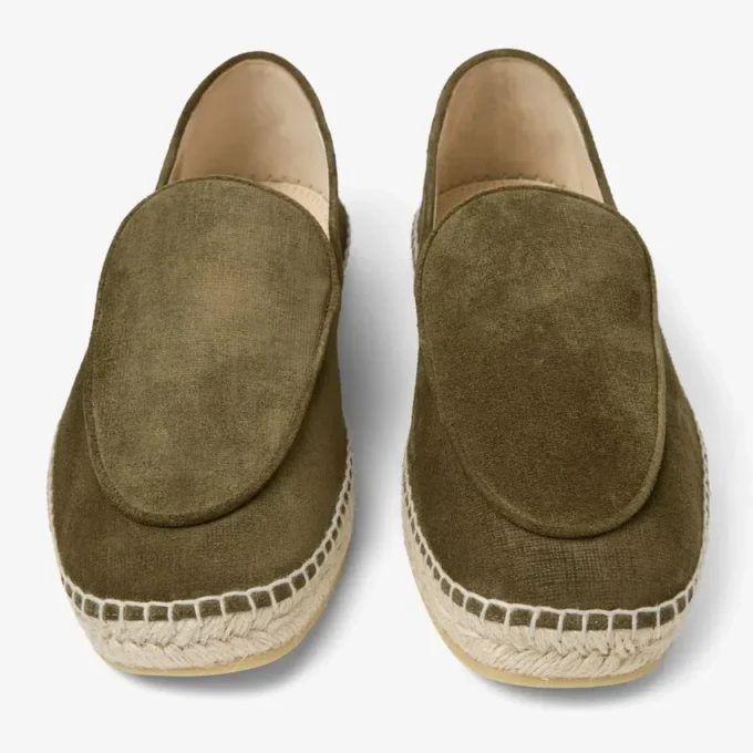 Espadrilles de ante de terciopelo grabado en verde musgo con cordones Espadrilles de ante de terciopelo grabado en verde musgo con cordones