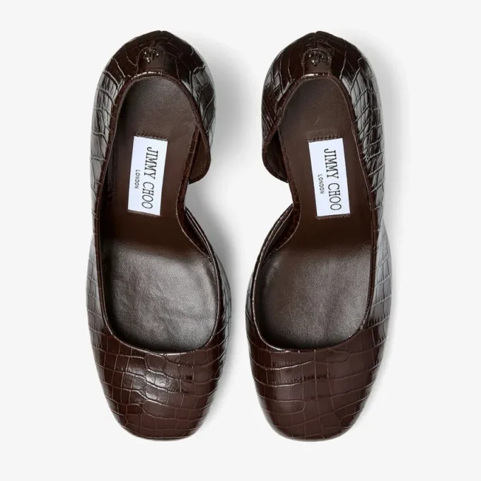 Farren 85 en piel con relieve de cocodrilo color chocolate Farren 85 en piel con relieve de cocodrilo color chocolate