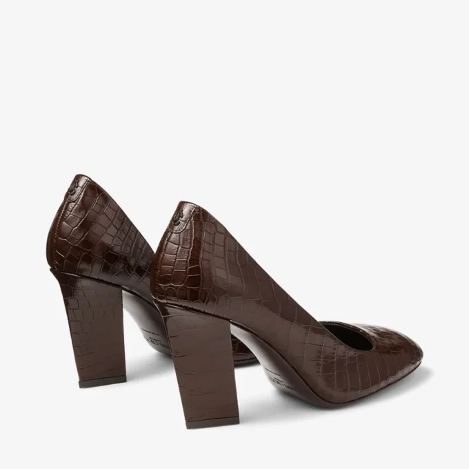 Farren 85 en piel con relieve de cocodrilo color chocolate Farren 85 en piel con relieve de cocodrilo color chocolate