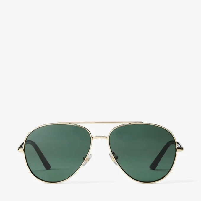 Gafas de sol de aviador Astor en metal dorado pálido y verde Gafas de sol de aviador Astor en metal dorado pálido y verde