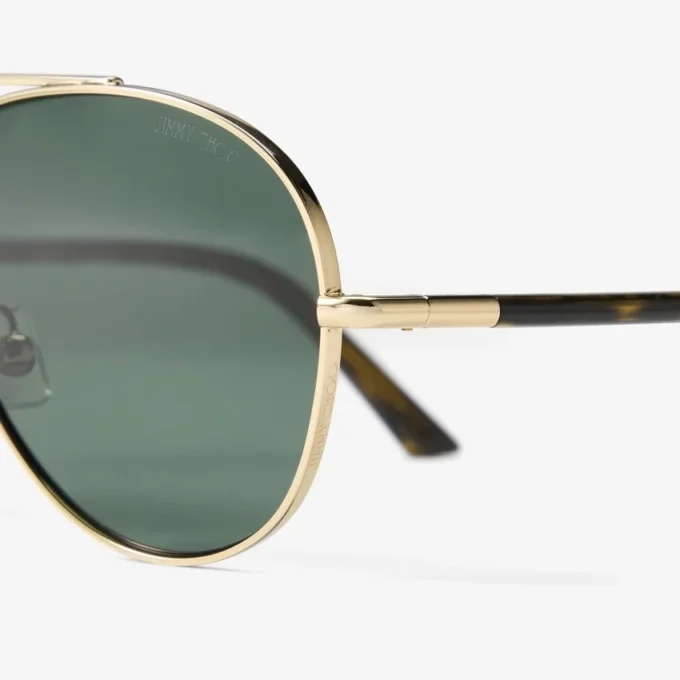 Gafas de sol de aviador Astor en metal dorado pálido y verde Gafas de sol de aviador Astor en metal dorado pálido y verde