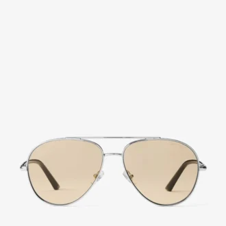 Gafas de sol de aviador de metal plateado y amarillo claro Astor