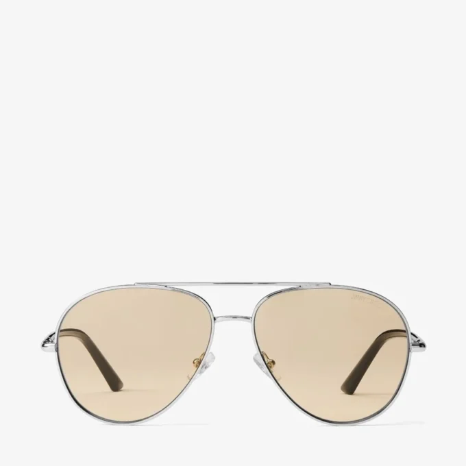 Gafas de sol de aviador de metal plateado y amarillo claro Astor Gafas de sol de aviador de metal plateado y amarillo claro Astor