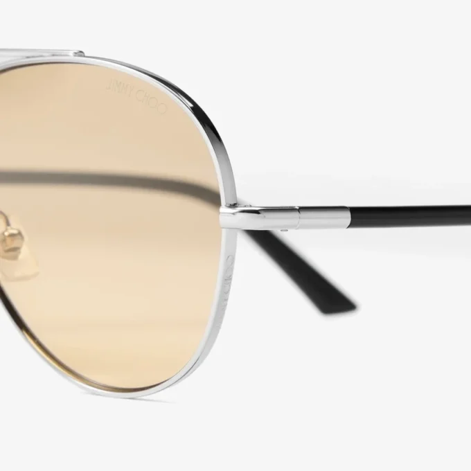 Gafas de sol de aviador de metal plateado y amarillo claro Astor Gafas de sol de aviador de metal plateado y amarillo claro Astor