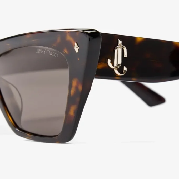 Gafas de sol de ojo de gato de acetato color habana y marrón oscuro Gafas de sol de ojo de gato de acetato color habana y marrón oscuro