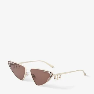 Gafas de sol de ojo de gato Kristal en oro pálido con cristales
