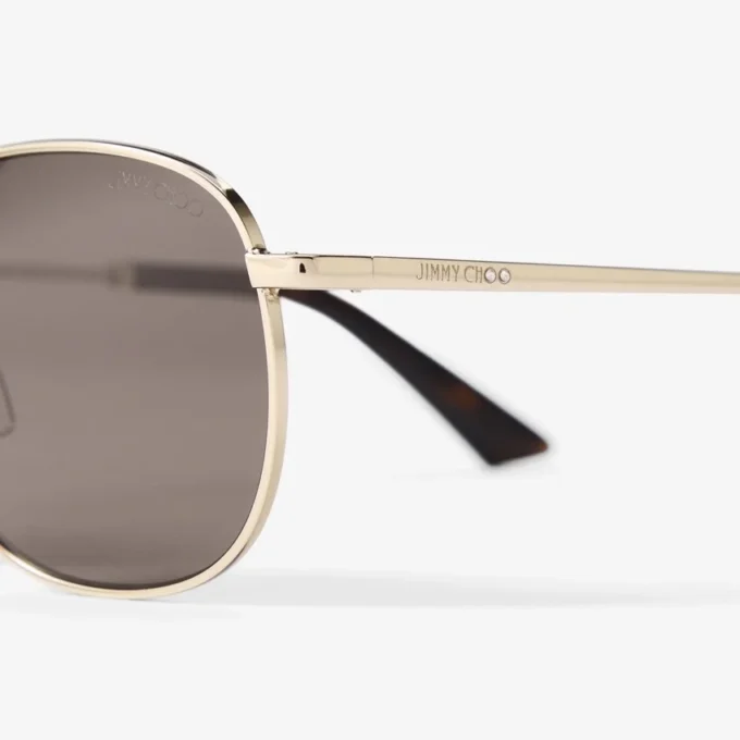 Gafas de sol metálicas Pantos Dune en oro pálido y marrón oscuro Gafas de sol metálicas Pantos Dune en oro pálido y marrón oscuro