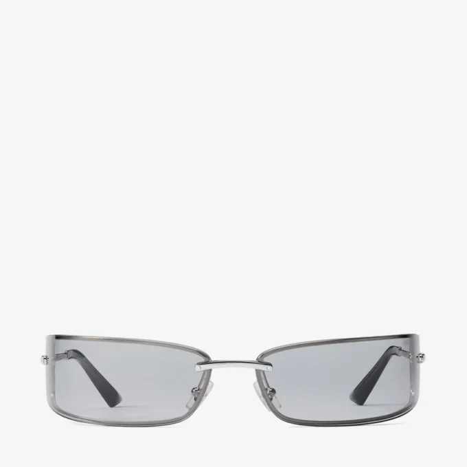 Gafas de sol rectangulares de metal en plata y gris Gafas de sol rectangulares de metal en plata y gris
