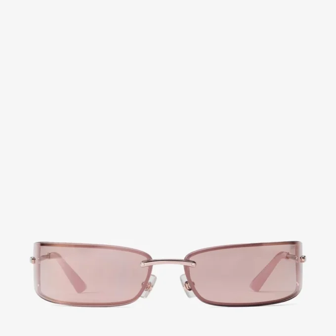 Gafas de sol rectangulares de metal en tonos oro pálido y rosa Gafas de sol rectangulares de metal en tonos oro pálido y rosa