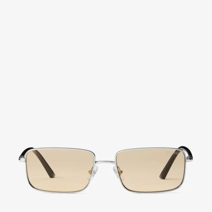 Gafas de sol rectangulares Gavin de metal plateado y amarillo claro Gafas de sol rectangulares Gavin de metal plateado y amarillo claro